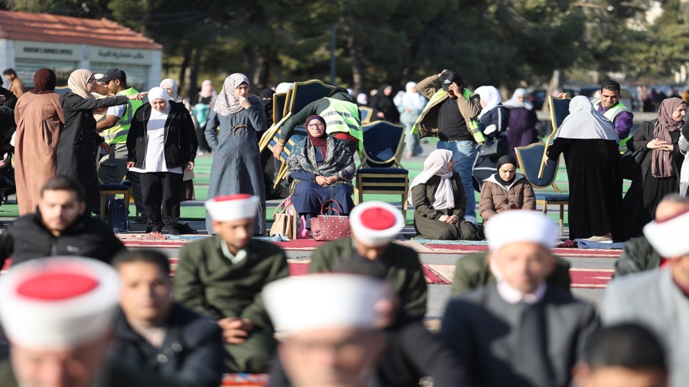 وزير الأوقاف والشؤون والمقدسات الإسلامية محمد الخلايلة يقيم صلاة الاستسقاء. (صلاح ملكاوي / المملكة)