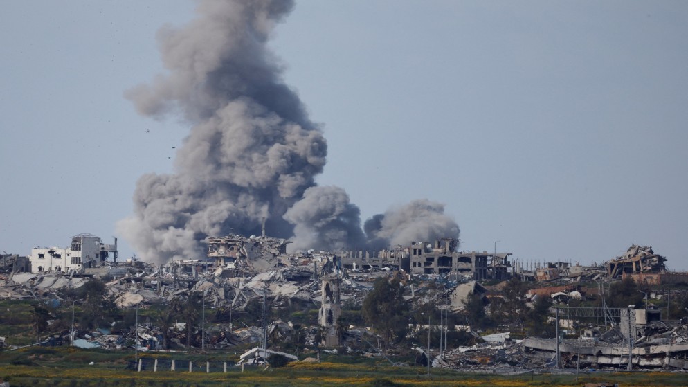 مبان مدمرة إثر العدوان الإسرائيلي على قطاع غزة، 14 آذار 2024. (رويترز)