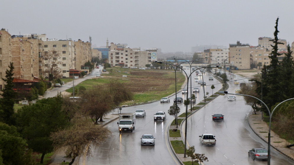 صورة جوية للعاصمة عمّان أثناء تساقط الأمطار. (صلاح ملكاوي/المملكة)