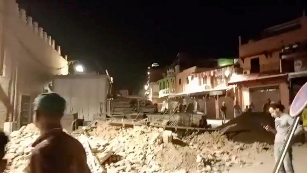 صورة من فیدیو لأضرار لحقت فی مبان فی مراکش جراء زلزال قوی ضرب المغرب. (رویترز)